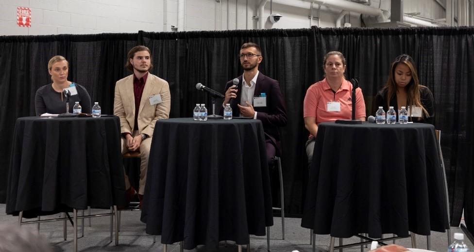 Students Allison VanHouten, Liam Fahey, Colton Shaefer, Sara Bales, and Mimi Tran shared the stage to discuss what they learned while at the AIAG Quality Summit on October 5 and 6.