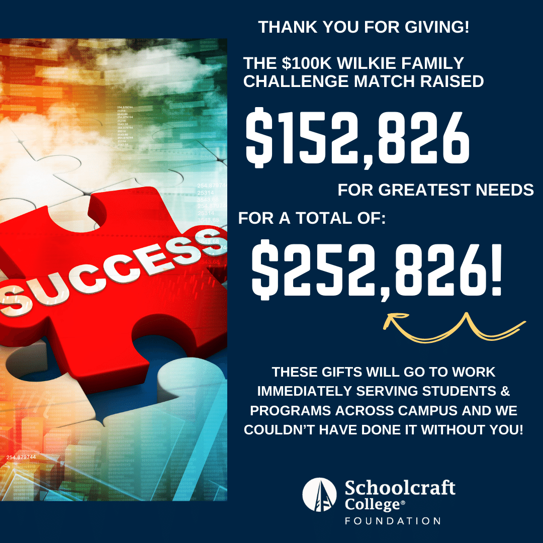 Wilkie Family Challenge Match Exceeds Goal! Schoolcraft College