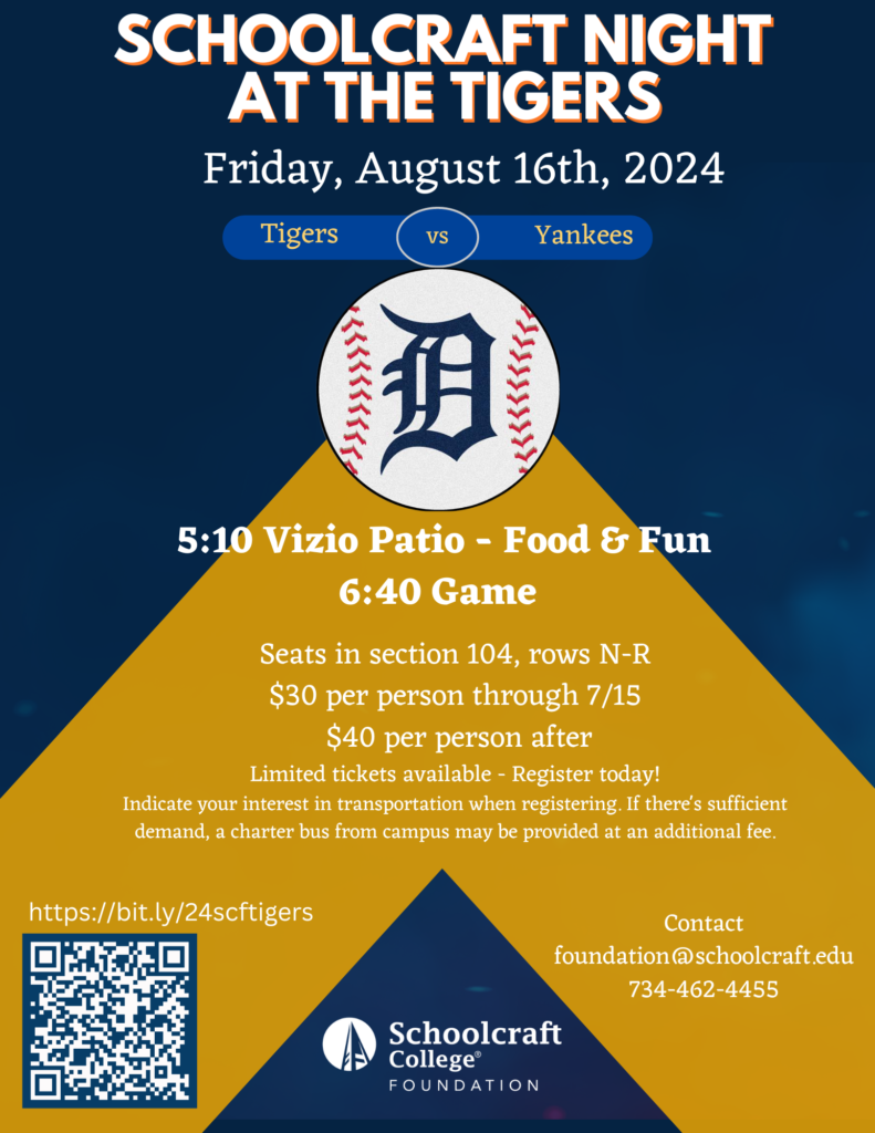 Schoolcraft Night at the tigers flyer 2024